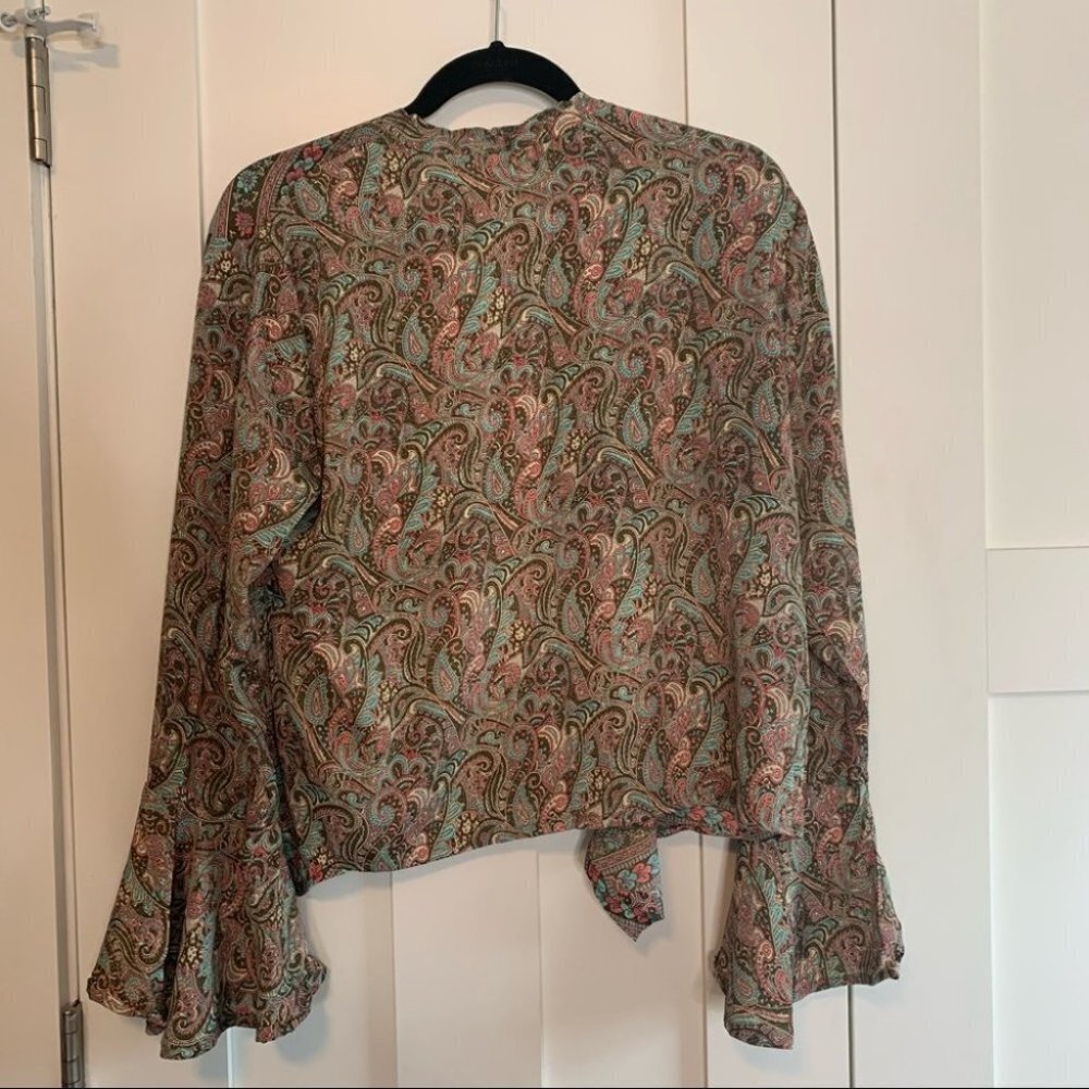 Vintage Karma Highway Boho Waterfall Top Wide Flare Sleeves Paisley Print - Picture 6 of 10